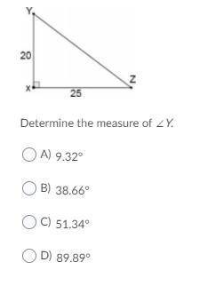 Determine the measure of ∠Y. images attached