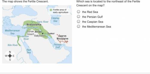 Which sea is located to the northeast of the Fertile Crescent on the map? the Red Sea the Persian G