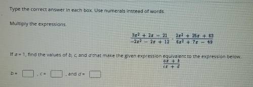 Type the correct answer in each box. Use numerals instead of words. Multiply the expressions. 3.12