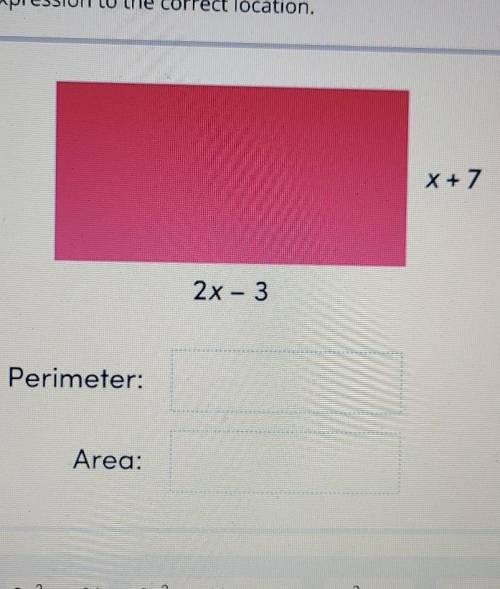 find the expression representing the permit of perimeter and the area of the rectangle drag each ex