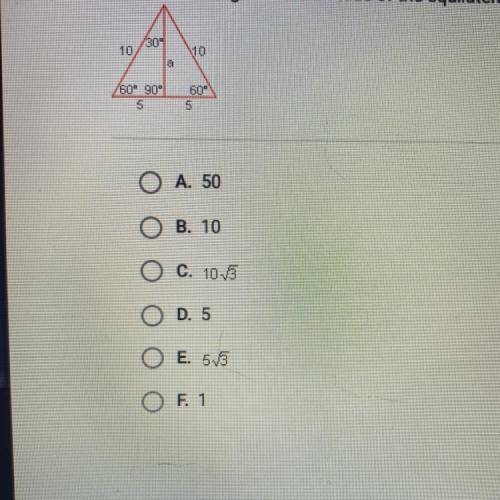 10 POINTS PLEASE HELP ASAP!!! What is the length of the altitude of the equilateral triangle below?
