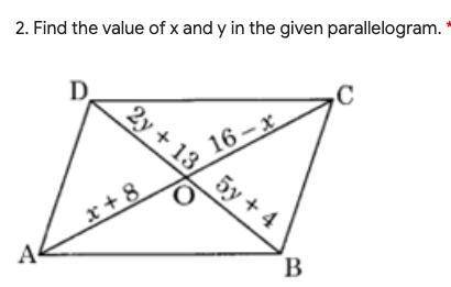 Find the value of x and y in the given parallelogram