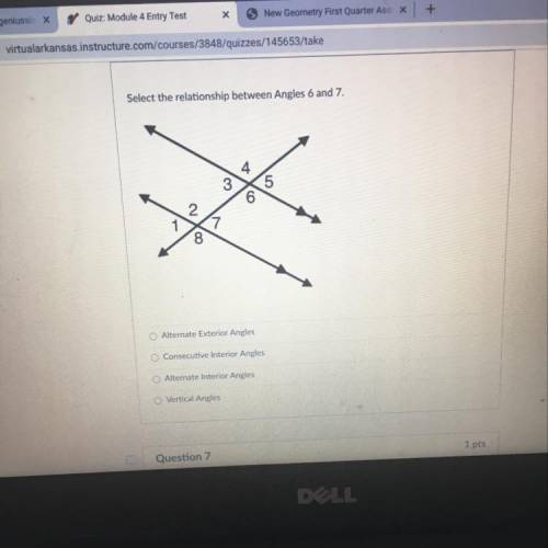 Select the relationship between angles 6 and 7