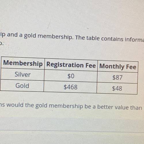 The health club offers a silver membership and a gold membership at the table contains information