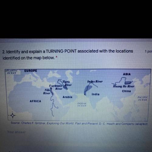 Identify and explain a turning point associated with the locations identified on the map below