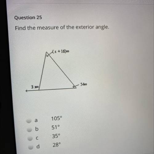 Find the measure of the exterior angle. 
Please help