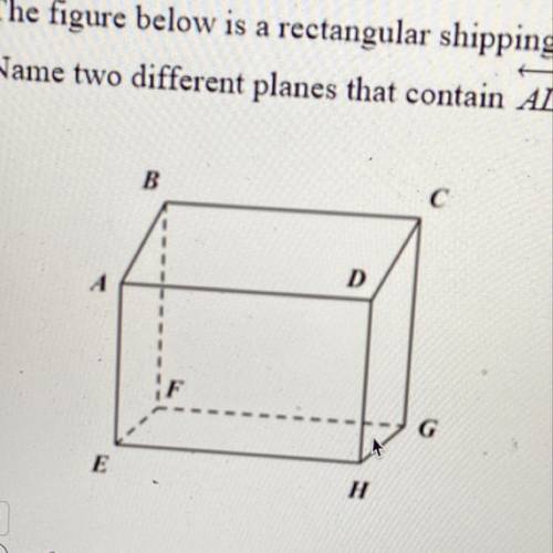 The figure below is a rectangular shipping box. Name two different planes that contain GH