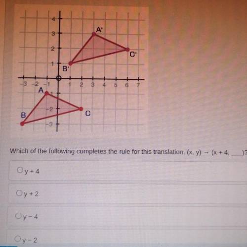 Which of the following completed the rule for this translation, (x,y) ―> (x+4,___)

- y+4 - y+2