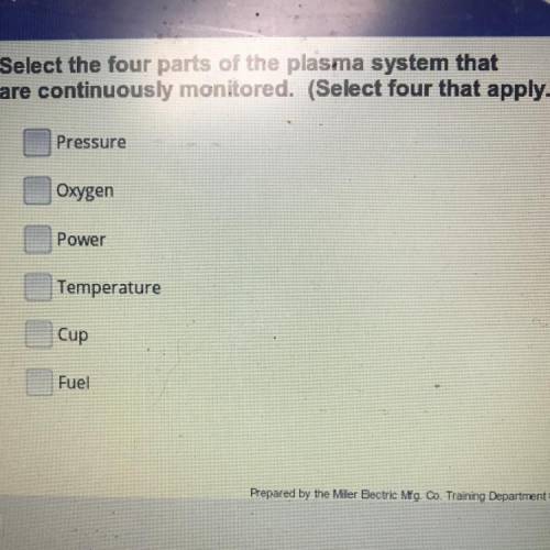 Select the four parts of the plasma system that

are continuously monitored. (Select four that app