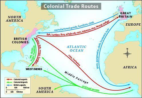 According to the map, which of the following resources did the colonies export to Great Britain?