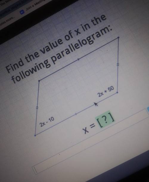 Find the value of x in the following paralleogram