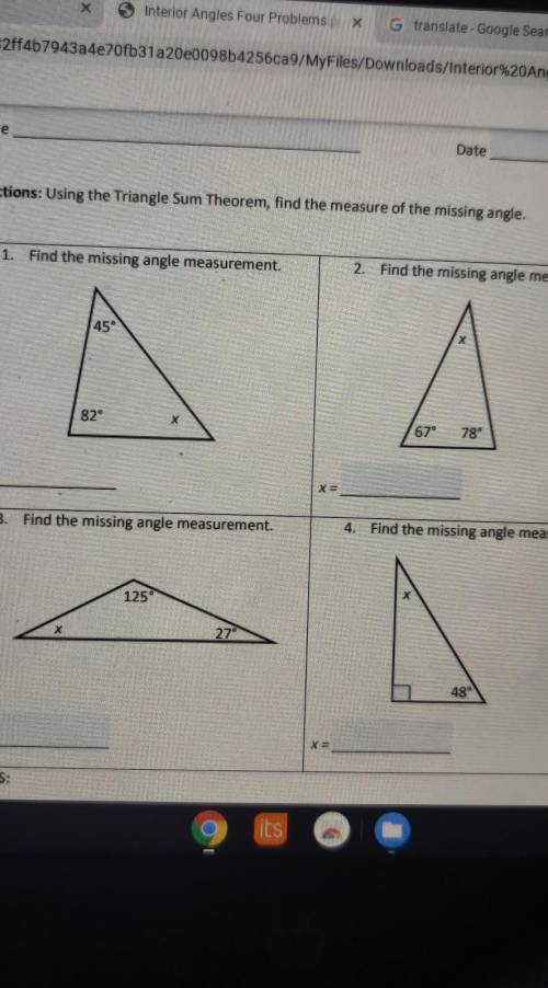 Above it says find the missing angle measurement.