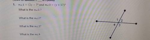 M<1=(2y-7andm<3=(y+17) Giving extra points whoever's answer