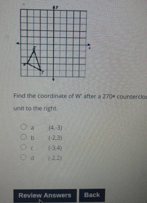 Find the coordinate of W' after a 270 counterclockwise rotation of the triangle about the origin an
