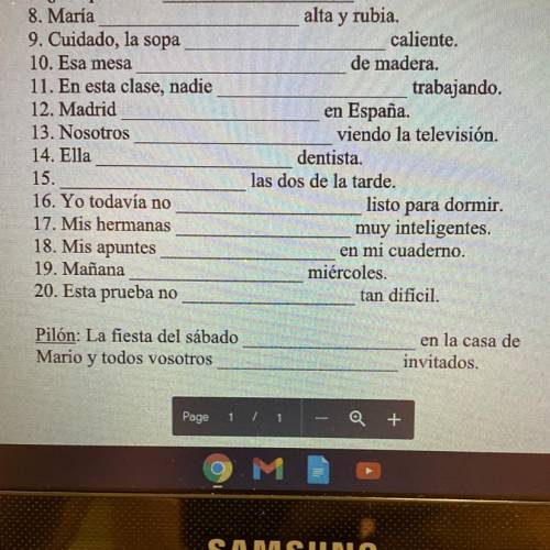 I just need 12 through 22 :Quiz on Ser y Estar click the photo for better view