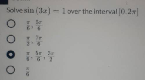 Solve sin(3x) =1 over the interval [0.2pi]