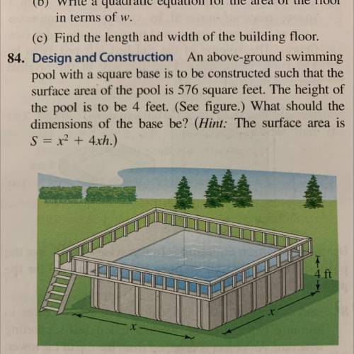 84. Design and Construction An above-ground swimming
 

pool with a square base is to be constructe