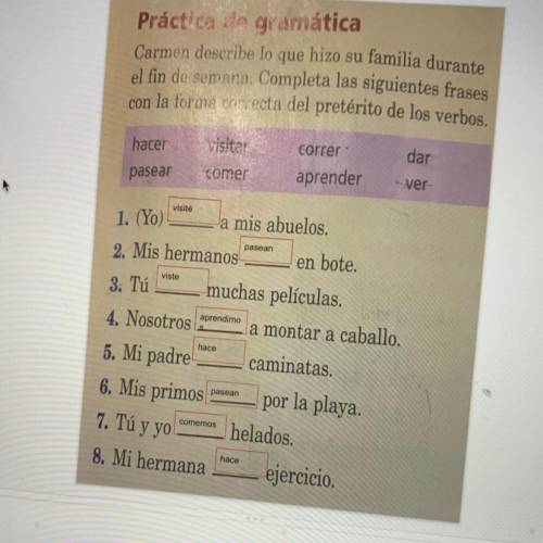 Does anyone know the right answers? Practica de gramática.