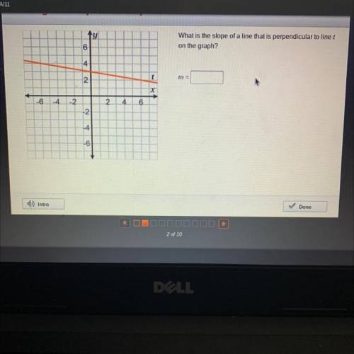 What is the slope of a line that is perpendicular to line t on the graph?