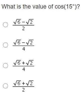 What is the value of cos(15°)?