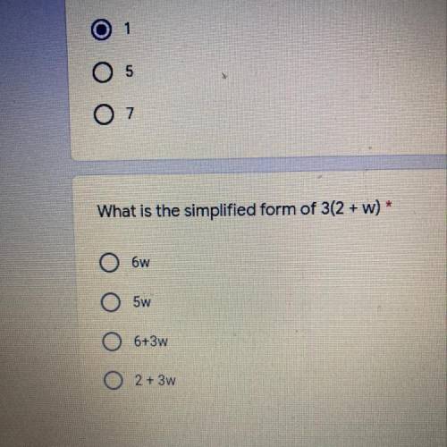 #
What is the simplified form of 3(2 + w)