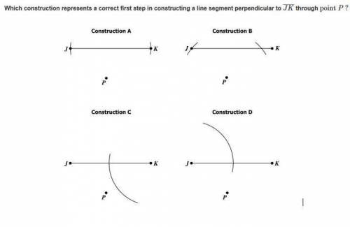 which construction provides a correct first step in constructing a line segment perpendicular to JK
