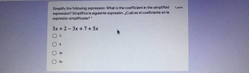 Simplify the following expression. What is the coefficient in the simplified expression?