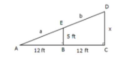 Triangle ABE is similar to triangle ACD. What is the value of x in feet?