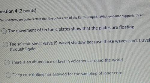 If you can't see the question

geoscientists are quite certain that the outer core of the Earth is