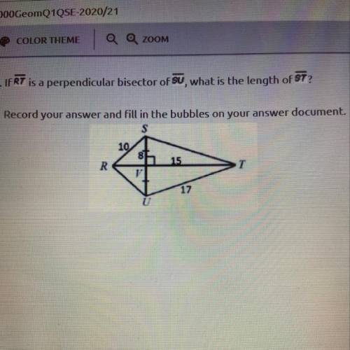 If RT is a perpendicular bisector of SU, what is the length of ST