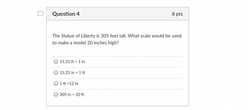 PLEASE HELP ASAP WILL GIVE BRAINLEIST!!

The Statue of Liberty is 305 feet tall. What scale would