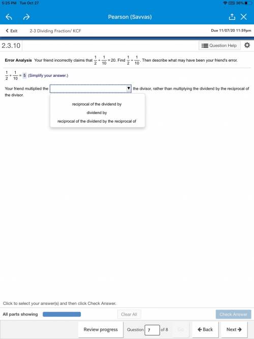 Your friend incorrectly claims that 1/2 divided by 1/10 = 20. Find 1/2 divided by 1/10. Then descri