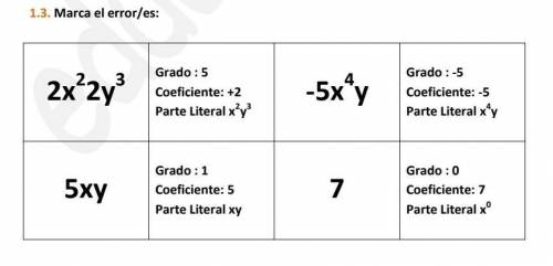 Mark the error / s es de moninomios