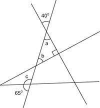 Pls help if right ill give brainliest/ What are the measures of Angles a, b, and c? Show your work