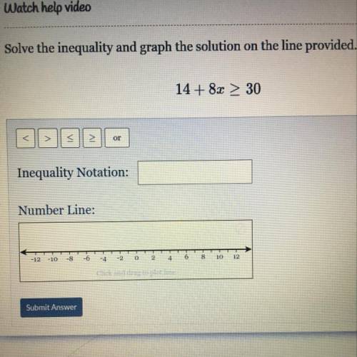 Solve the inequality and graph the solution on the line provided.

14 + 8x > 30 
I bad at math