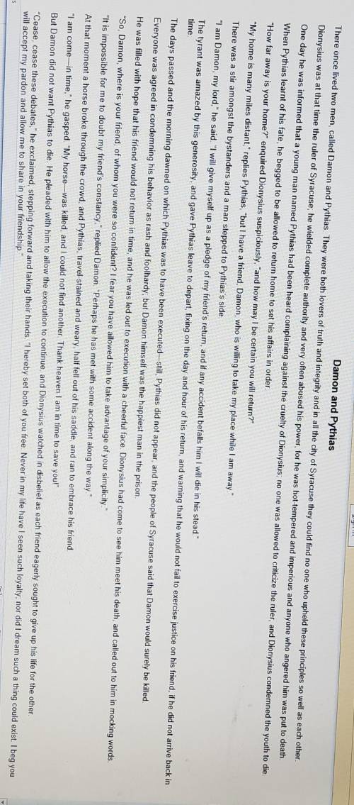 Read the passage.  Damon and Pythias ( Question 1) ----> How does Dionysius's desire for total