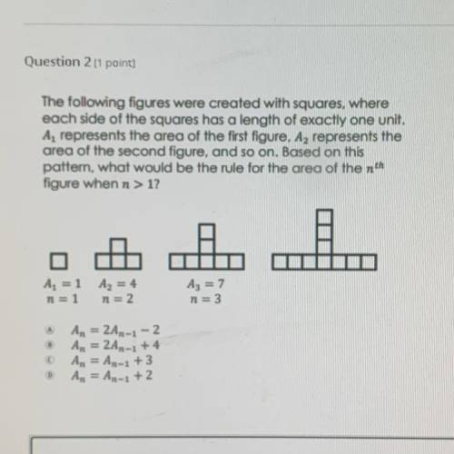 I NEED HELP IMMEDIATELY!!! The following figures were created with squares, where

each side of th