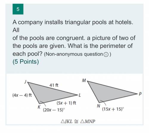 A company installs triangular pools at hotels. All of the pools are congruent. A picture of two of