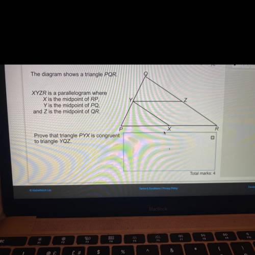 The diagram shows a triangle PQR.

XYZR is a parallelogram where
X is the midpoint of RP,
Y is the