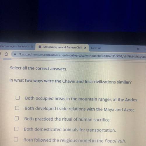Select all the correct answers.
In what two ways were the Chavin and Inca civilizations similar?