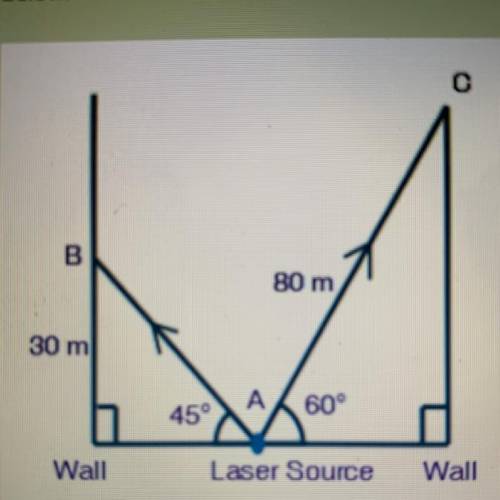 WILL MARK BRAINLIEST!!

A source of laser light sends rays AB and AC toward two opposite walls of