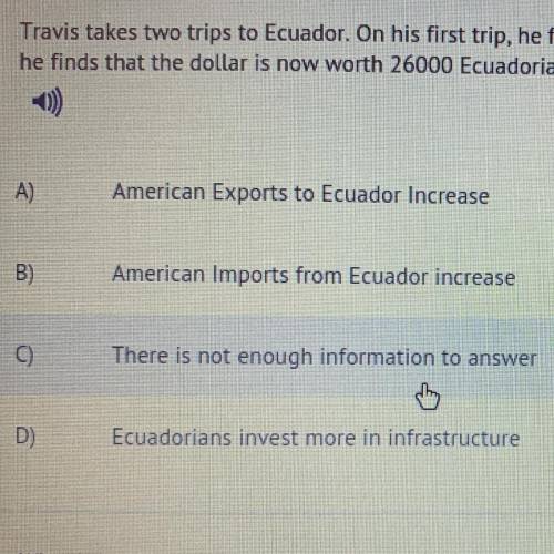 Travis takes two trips to Ecuador. On his first trip, he finds that one US dollar is worth 25000 Ec