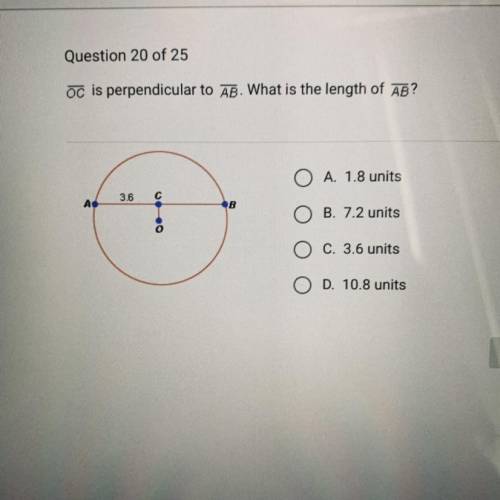 OC is perpendicular to AB. What is the length of AB?
3.6