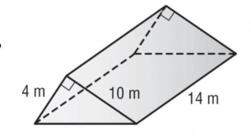 What is the volume of the right triangular prism? A. 93.3 m3 C. 280 m3 B. 140.3 m3 D. 560 m3. Show