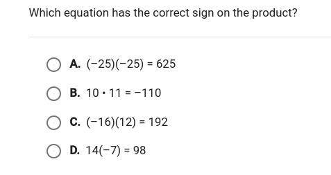 Witch equation has the correct sign on the product.