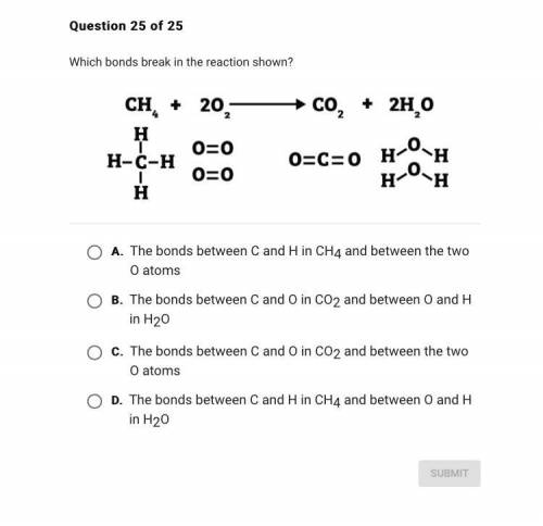 Which bonds break in the reaction shown

Plz I need this it’s the last question I’ll give 25 point
