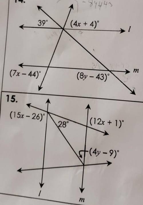 If l parallel m find the value of x and y