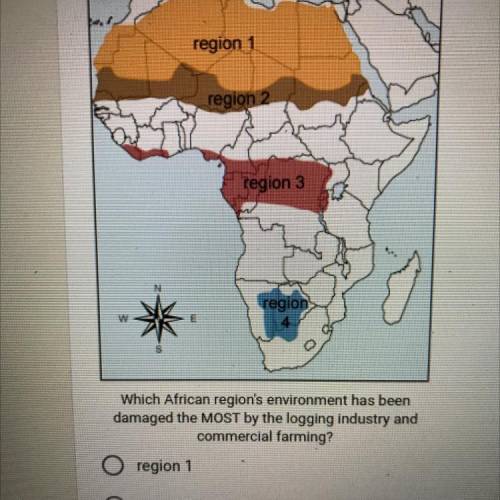 Region 1

region 2
region 3
region
Which African region's environment has been
damaged the MOST by