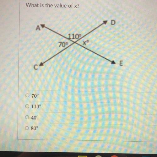 What is the value of x?
A.70
B.110
C.40
D.80