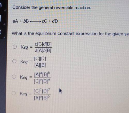 Consider the general reversible reaction

aA +bB <--------> cC +dDwhat is the equilibrium co